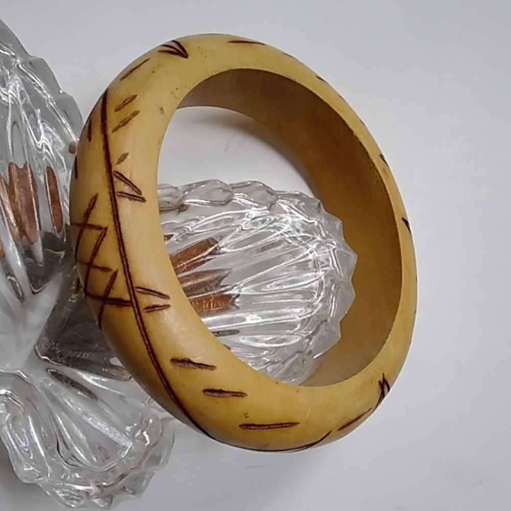 Primitive Carved Wood Bangle Handmade Bracelet Wood